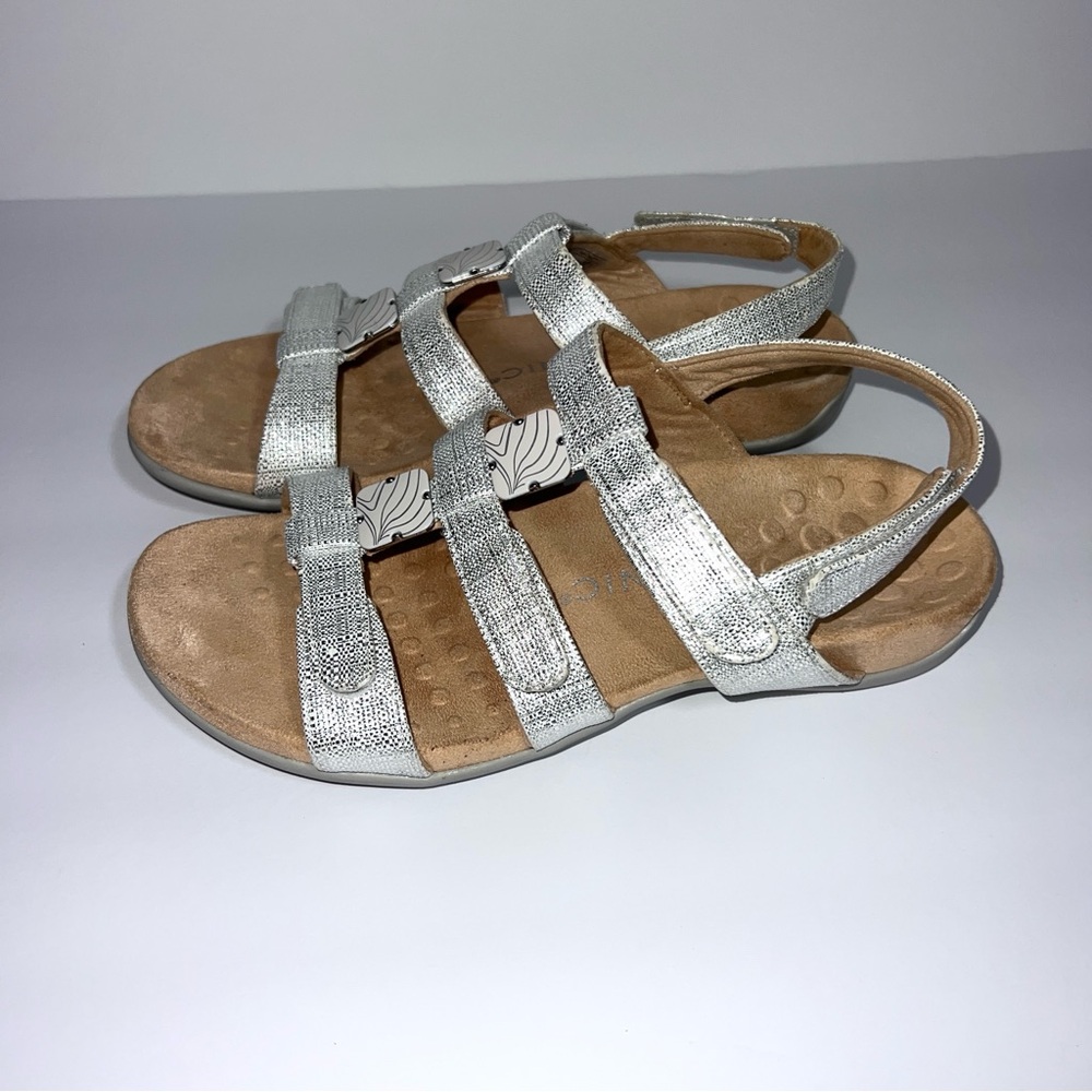 Vionic Amber Silver Gold/Metallic Strappy Sandals 8 ARCH Support Adj Straps